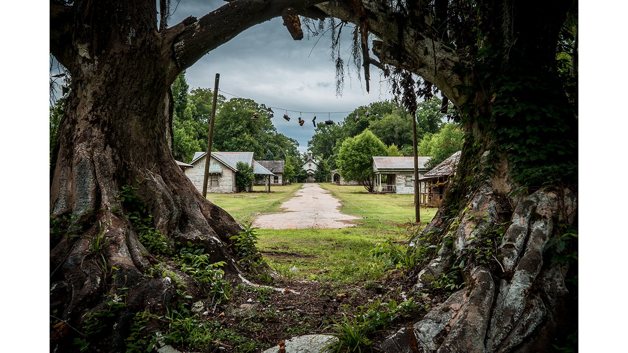 Jackson Lake Island is a grassy island located in the Alabama River. The island was used as the set of Tim Burton's movie 'Big Fish' in 2003 and the sets were left to decay after the filming ended. (Johnny Joo)