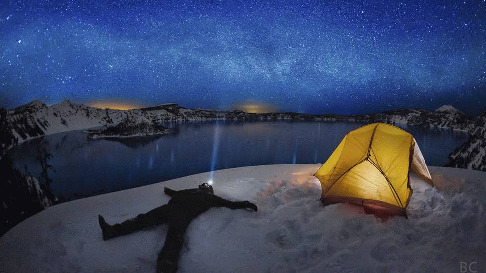 The Portland-based photographer takes a self-portrait at Crater Lake National Park in Oregon. This photo won the 2011 National Geographic Traveler Photo Contest. (Ben Canales)