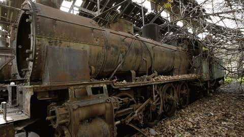 Rusted locomotives are seen at the defunct Tripoli railway station in Lebanon, on Jan. 11, 2010. (Joseph Eid/AFP/Getty Images)