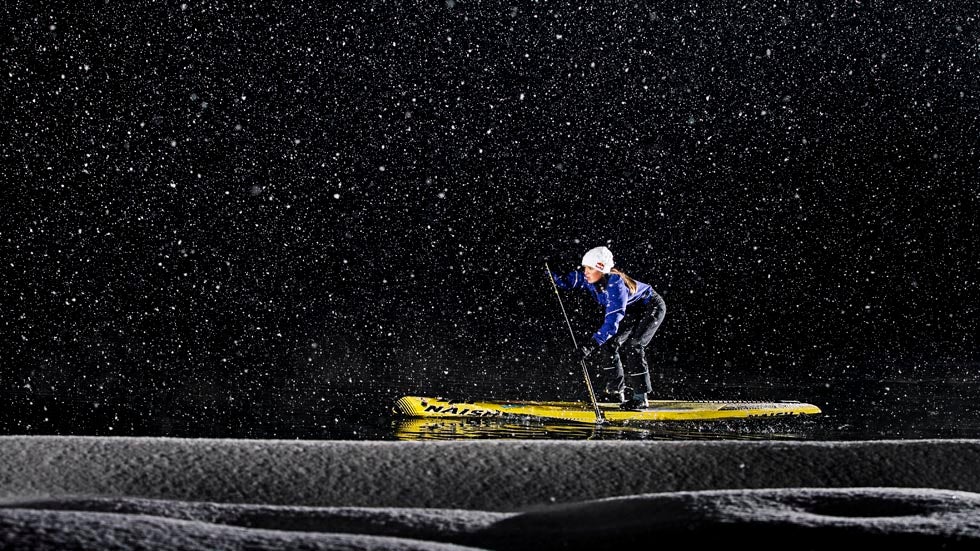 Stand up paddler Manca Notar practices on Lake Bled, Slovenia on February 3, 2014. (Samo Vidic/Red Bull Content Pool)