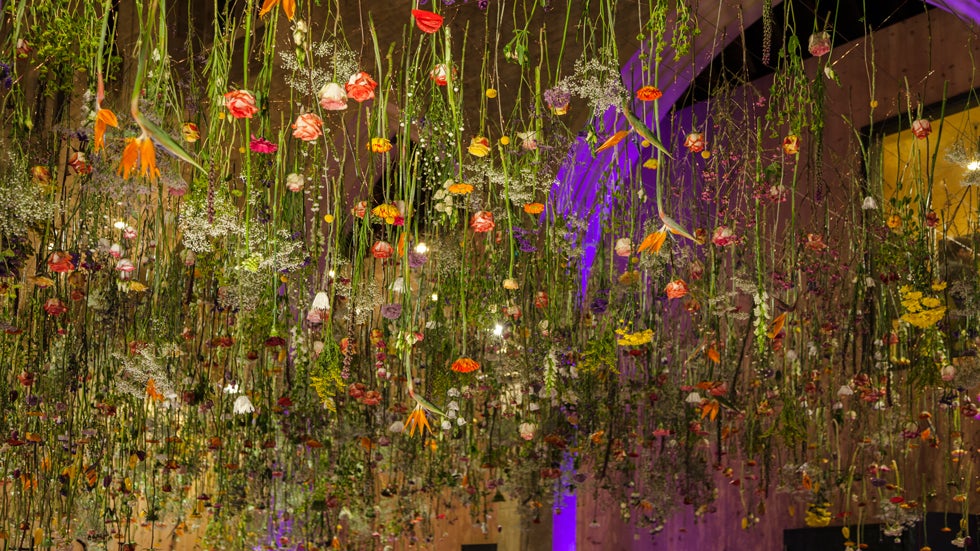 Rebecca Louise Law's 'Flower Garden Display'd' installation at the Fashion and Gardens exhibit at the Garden Museum. (Image: Jayne Lloyd/Garden World Images)