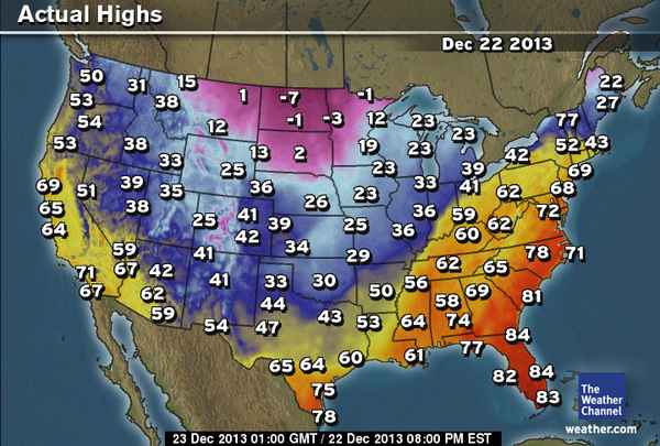 Actual highs Dec. 22, 2013.
