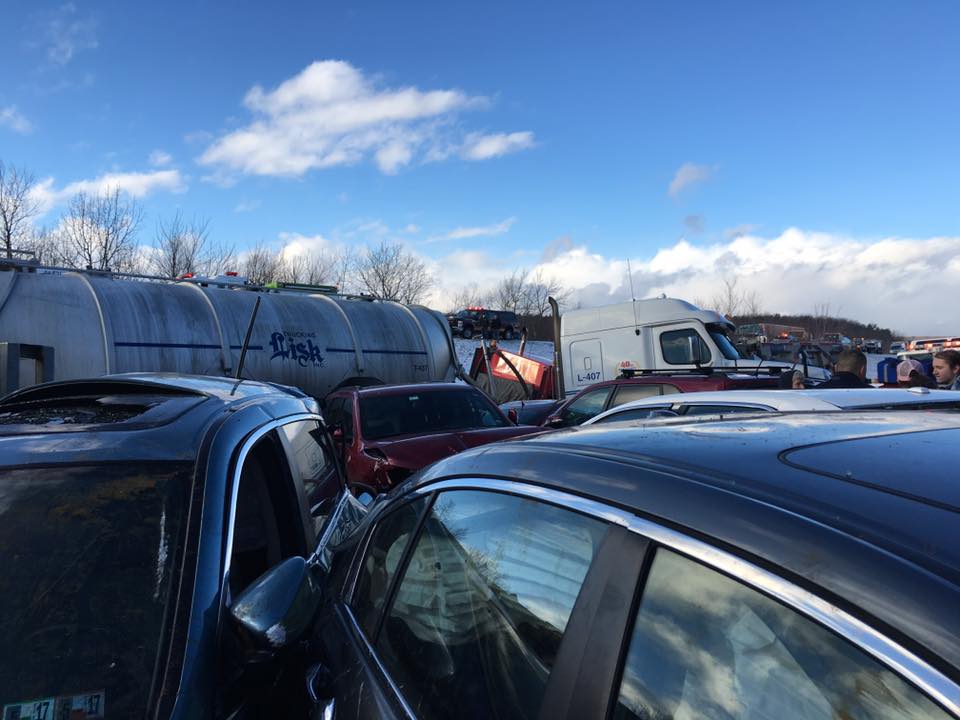 A 30+ vehicle pileup left multiple people injured in Pennsylvania. (Credit: McAdoo Fire Company)