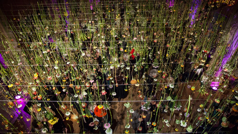 Rebecca Louise Law's 'Flower Garden Display'd' installation at the Fashion and Gardens exhibit at the Garden Museum. (Image: Jayne Lloyd/Garden World Images)