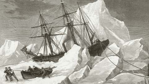 The H.M.S. Intrepid, trapped in pack ice in Baffin Bay, circa 1853. Captained by Sir Francis Leopold McClintock, the ship was on a mission to find the 1845 expedition of Sir John Franklin, which disappeared during a search for the Northwest Passage. (Photo by Hulton Archive/Getty Images)