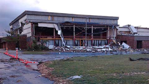 Tornado damage at Southwestern Middle School in Shadeland, Ind., just southwest of Lafayette on Nov. 17, 2013. (iWitness/svfd362)