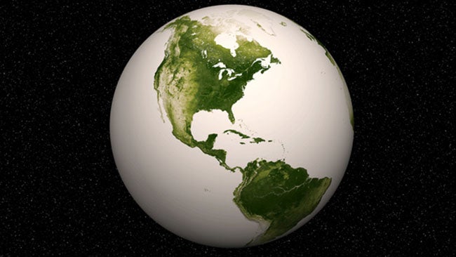 Subtle vegetation changes are visible in this year-long visualization. Large-scale patterns vary with seasons, but the local variations in green are also sensitive precipitation, drought and fire. (NASA/NOAA)