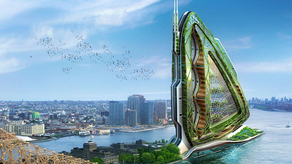 Vertical gardens capture and filter rainwater so it can be treated and then reused for farming and food production. (Image: VINCENT CALLEBAUT ARCHITECTURES - www.vincent.callebaut.org)
