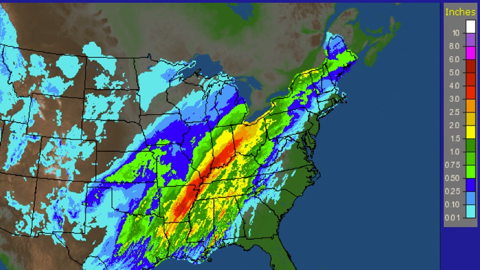 24-hour rainfall ending 7 a.m. EST Sunday, Dec. 22, 2013. (Image credit: NOAA)