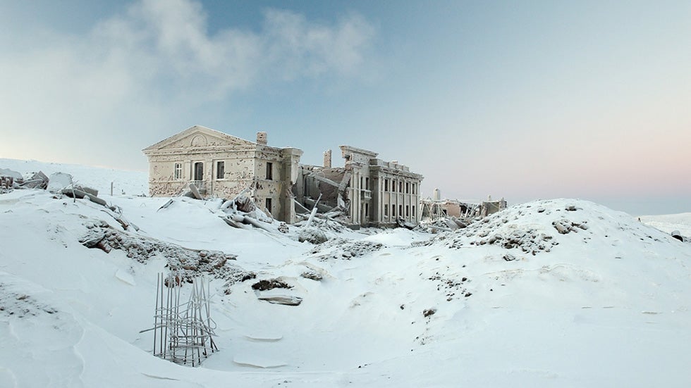 Photo shows the ruins of a cultural house built partly on the site of the gulag. The USSR began construction of Norilsk's mining and metallurgical complex in 1936. This difficult work in a harsh polar environment was done by prisoners of the gulag. (Elena Chernyshova)