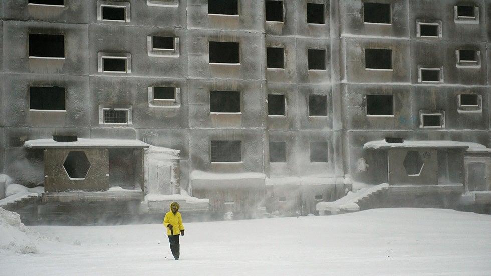 Winters are long and cold in Norilsk, with an average temperature of minus 31 degrees Celsius (minus 23 degrees F) in January. Days are characterized by frost, coupled with strong and violent winds. The cold period extends for about 280 days per year, with more than 130 days of snowstorms. (Elena Chernyshova)