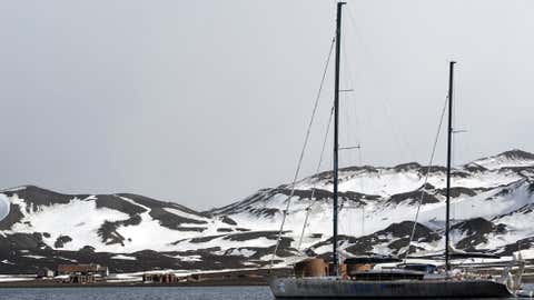 This Oct. 27, 2008 photo shows the sailboat 'Pangaea' anchored in the bay of Deception Island, Antarctica, during the Pangaea Expedition. The Pangaea Expedition is a global environmental project led by South African explorer Mike Horn. (MARTIN BUREAU/AFP/Getty Images)