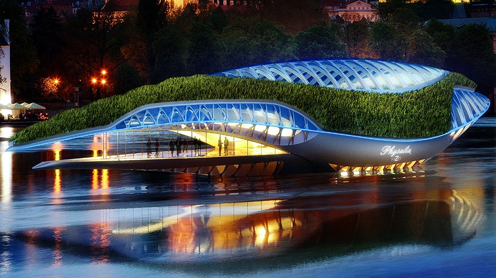A rendering of Physalia, a floating garden prototype, navigating through waterways in Prague. (Copyright: VINCENT CALLEBAUT ARCHITECTURES - WWW.VINCENT.CALLEBAUT.ORG)