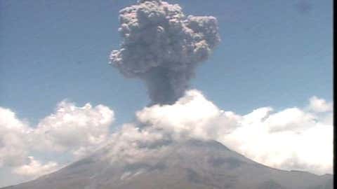 The Popocatepetl volcano, 35 miles outside of Mexico City, sent plumes of ash and smoke into the air Monday, June 16. Cenapred, which monitors the volcano, recorded the eruptions on its webcams. (Courtesy: Cenapred)