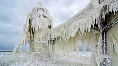 The St. Joseph, Mich. outer light covered with a thick coating of ice on Jan. 26, 2013. (Tom Gill)