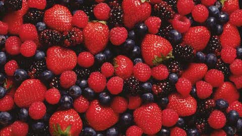 Berries: Blueberries and blackberries are more than 85 percent water while strawberries are 92 percent water, according to data from Bowes and Church's Food Values and the University of Kentucky. Read on for more of Bowes and Church's super-hydrating foods to help you beat the heat. (Thinkstock)