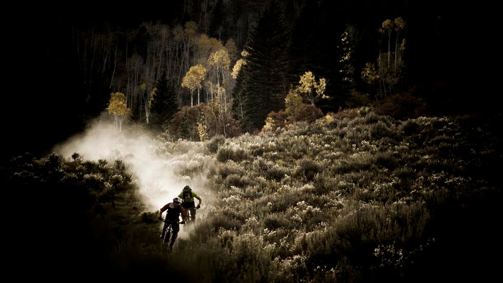 Rene Wildhaber and Ross Schnell ride their bikes during the Red Bull Buffalo Soldier Mountain Bike Trip in Paradox Valley, Colorado, USA on October 11, 2012. (Christophe Margot/Red Bull Content Pool)