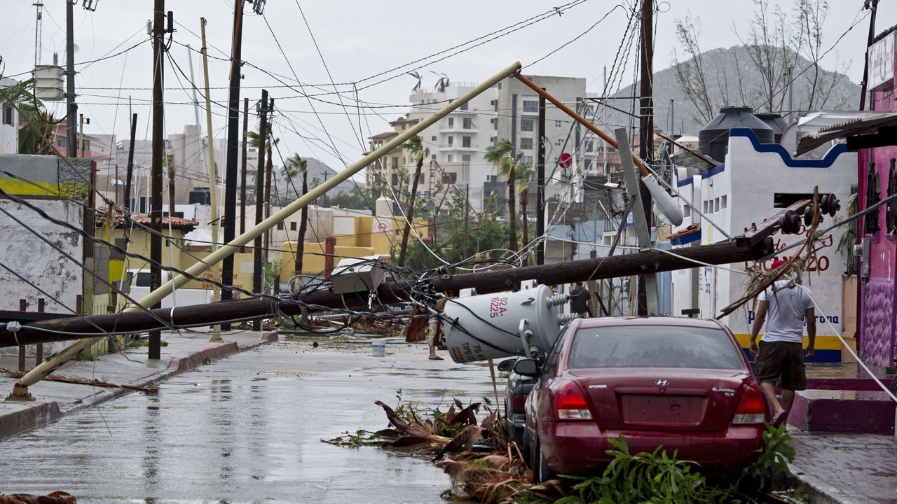 View of a street in Cabo San Lucas after Hurricane Odile damaged homes and hotels and knocked down trees and power lines in Mexico's Baja California peninsula, on September 15, 2014. (RONALDO SCHEMIDT/AFP/Getty Images)