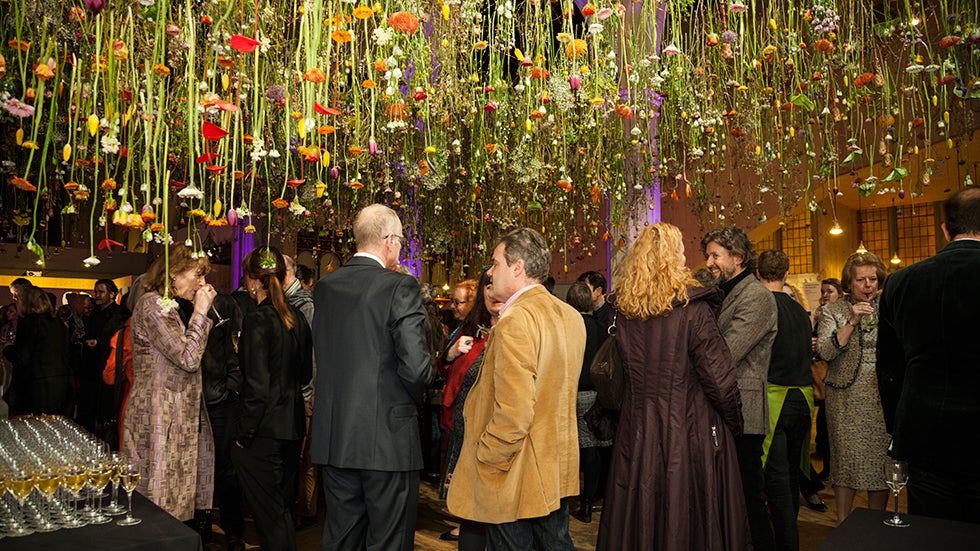 Rebecca Louise Law's 'Flower Garden Display'd' installation at the Fashion and Gardens exhibit at the Garden Museum. (Image: Jayne Lloyd/Garden World Images)