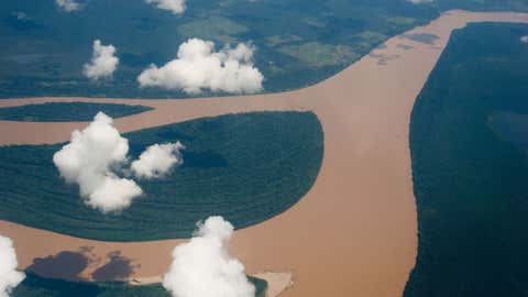 An aerial view of the Amazon river, Amazonas state, Brazil on December 12, 2013. (CHRISTOPHE SIMON/AFP/Getty Images)