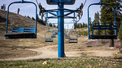 Chairlifts sit idle at the closed Donner Ski Ranch, March 21, 2015 in Norden, California. Many Tahoe-area ski resorts have closed due to low snowfall as California's historic drought continues. (Max Whittaker/Getty Images)