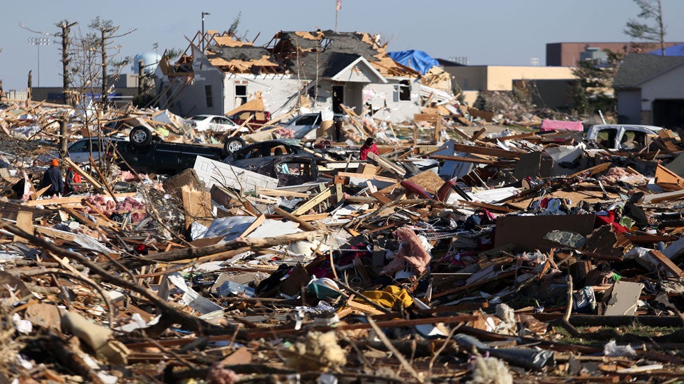 According to Dr. Greg Forbes, severe weather expert at The Weather Channel, that's how often a tornado touches down in a particular spot in the central U.S. (approximately once every 2,500 years). Elsewhere in the U.S., the odds dip to roughly once in more than 10,000 years. (Eric Francis/Getty Images)