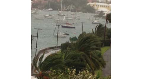 A large shipping container was blown across a harbor in Bermuda as Tropical Storm Fay reaches shore on Sunday, Oct. 12. (kristin20/instagram)