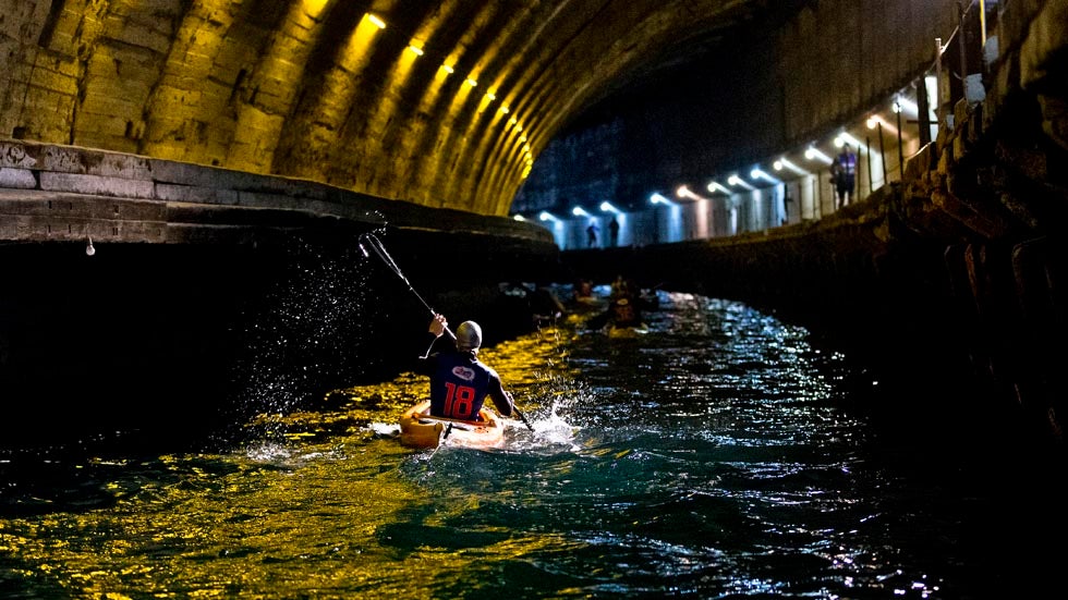 Competitors perform in secret object 825 at Red Bull Mission 825 in Balaklava, Crimea, Ukraine on November 3, 2013. (Daniel Kolodin/Red Bull Content Pool)