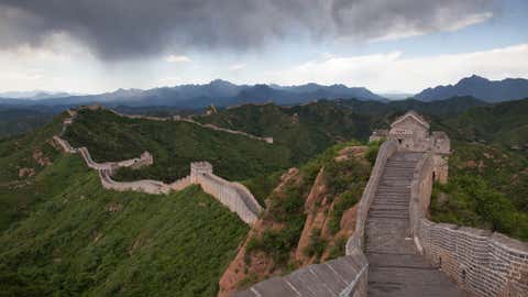 Rain clouds pass over a section of the Great Wall at Jinshanling, Hebei Province on June 10, 2012. A recent archaeological survey found its total length to be 21,196 km or 13,171 miles. (Ed Jones/AFP/Getty Images)