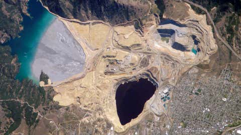 Berkeley Pit and Yankee Doodle tailings pond: Butte, Montana. (NASA)