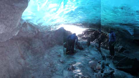 A composite image of researchers at the glacier. (Cathy L. Connor)