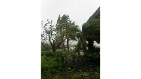 Gonzalo hits Antigua on Oct. 13, 2014, as a Tropical Storm. By Friday, Oct. 17, it was a Category 2 hurricane, making landfall on Bermuda. (Twitter/@ChinU_MD)