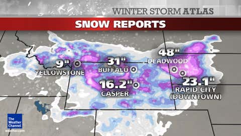 Snowfall totals observed during the height of Winter Storm Atlas,October 2013.