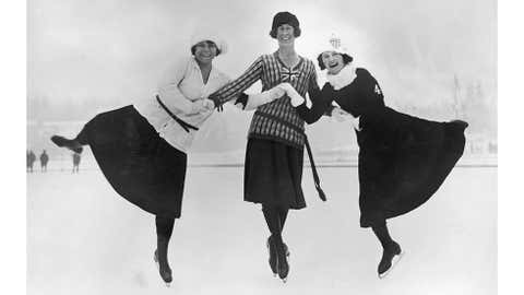 Figure skaters pose at the 1924 Winter Olympics in Chamonix, France. From left are Herma Planck-Szabo of Hungary, Ethel Muckelt of Britain and Beatrix Loughran of the U.S. (Topical Press Agency/Hulton Archive/Getty Images)