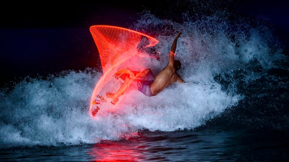 Adriano de Souza performs during the Red Bull Surfing Lights project at Wadi Adventure in Al Ain, United Arab Emirates on July 6, 2013. (Marcelo Maragni/Red Bull Content Pool)