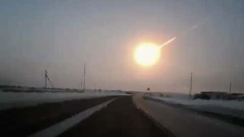 A dashboard camera, on a highway from Kostanai, Kazakhstan, to Chelyabinsk region, Russia on Friday, Feb. 15, 2013 shows a meteorite contrail. A meteor streaked across the sky of Russia’s Ural Mountains, causing sharp explosions and injuring dozens of people. (AP Photo/Nasha Gazeta, www.ng.kz)