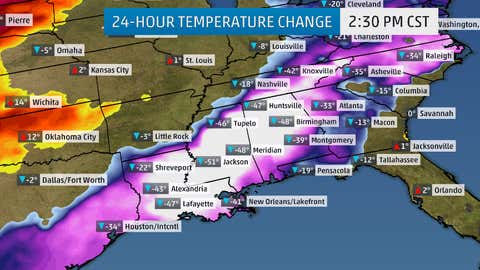 24-Hour temperature change between Wednesday, March 4 and Thursday, March 5.