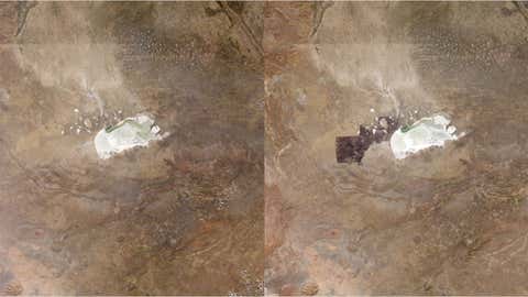 These images, taken just 11 days apart in June 2012, shows a controlled burn in Namibia's Etosha National Park. (NASA)