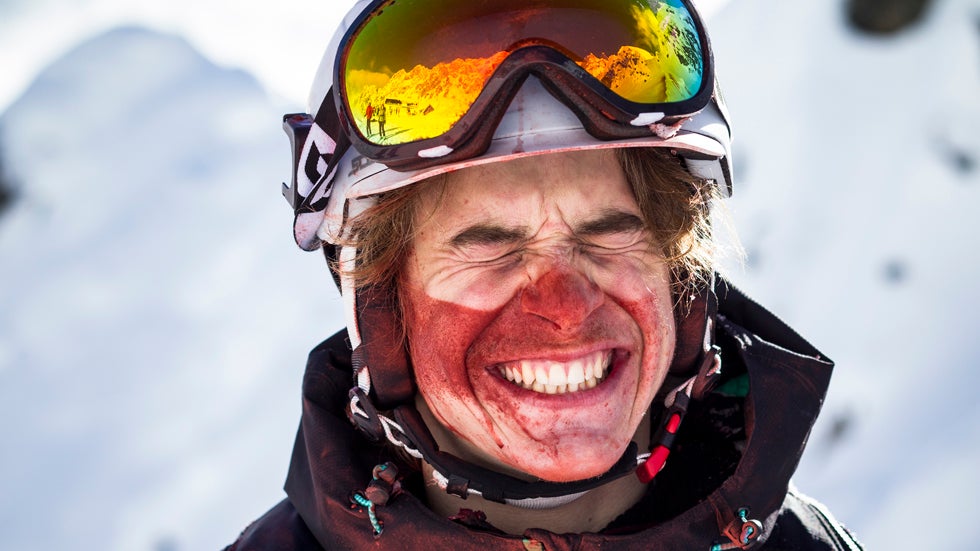 Mammut pro freeriders Nicolas and Loris Falquet, Jeremie Heitz and photographer Jeremy Bernard captured unique images of skiing in colored snow for a project that 'combines freeride with street art.' (Jeremy Bernard and Mammut)
