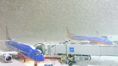 Snowy conditions at the Buffalo airport Wednesday evening. (Twitter/Buffalo Airport)