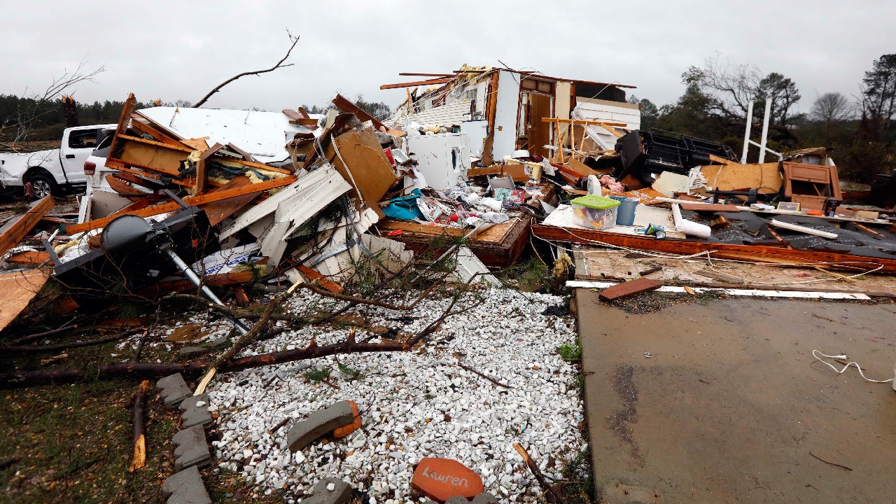 Virtually nothing remains of the home of Jessie and Diana Mills of Magee, Mississippi, following a direct hit by an EF2 tornado, Thursday, Jan. 19, 2017. (AP Photo/Rogelio V. Solis)
