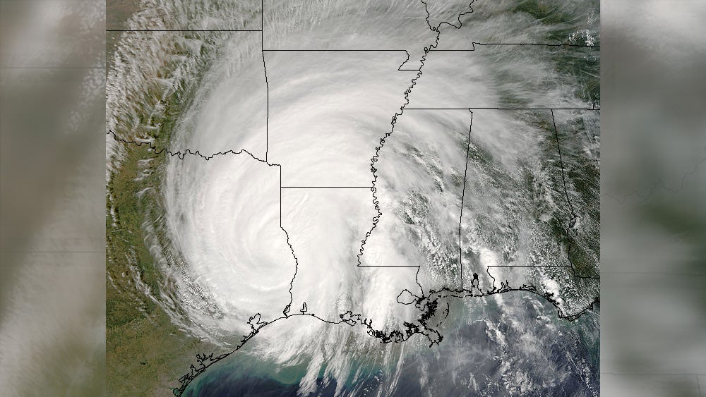 A satellite image of Hurricane Rita as it moved toward Arkansas on Sept. 23, 2005.