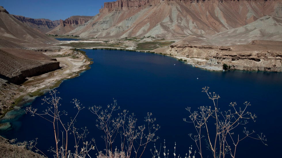 View of one of the six lakes that make up Band-E-Amir, hidden in the Koh-E-Baba mountains in Afghanistan. Band-E-Amir is Afghanistan's first National Park. (Paula Bronstein/Getty Images)