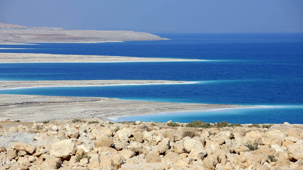 A picture taken on Feb. 8, 2014 near Ein Gedi, in Israel shows the Dead Sea shoreline shaped by the decline in water levels as a result of the drying up. (THOMAS COEX/AFP/Getty Images)