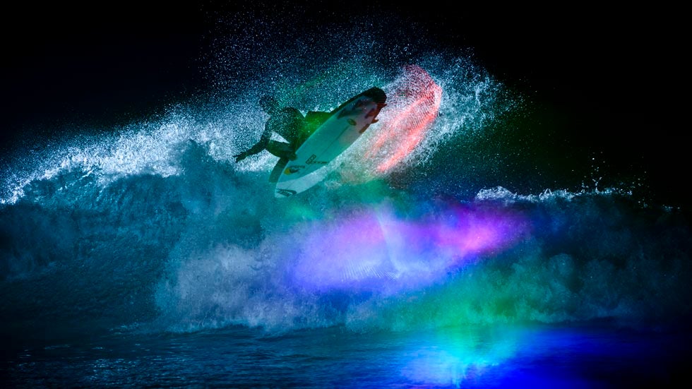 Pedro 'Scooby' Vianna performs during the Red Bull Surfing Lights project at Wadi Adventure in Al Ain, United Arab Emirates on July 6, 2013. (Marcelo Maragni/Red Bull Content Pool)