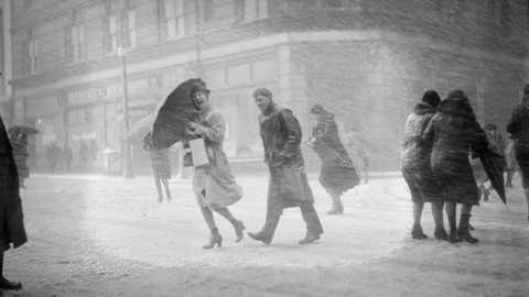 Circa 1930. Snowstorm in Boston. (Courtesy of the Boston Public Library, Leslie Jones Collection)