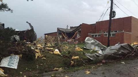 A possible tornado was reported in Goodman, Missouri, causing damage to an elementary school in the area. (Twitter/FOX 23 News)