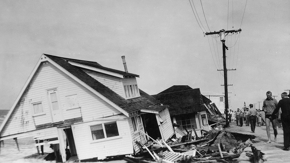 An archived image showing storm damage in the Sunset Beach area, Sept. 1939.