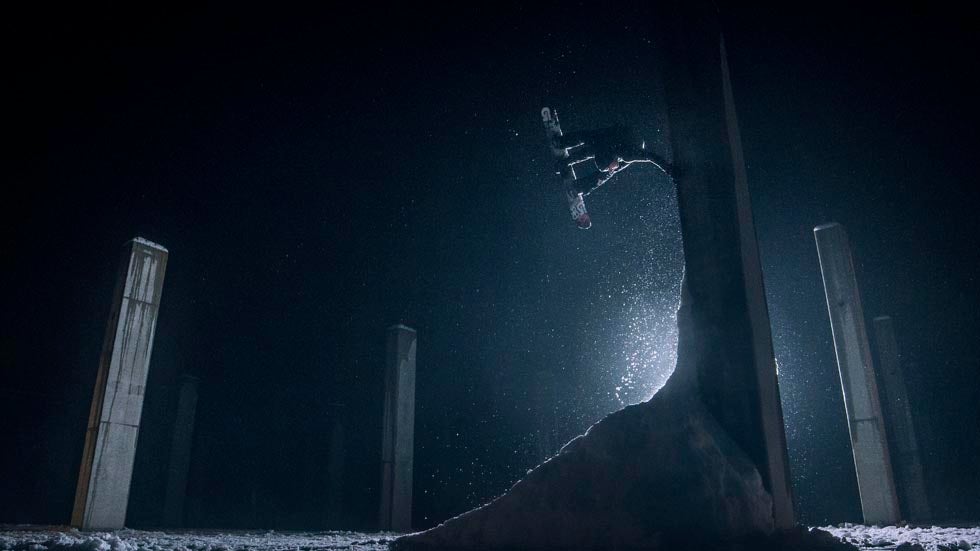 Snowboarder Marko Grilc performs while filming for the Red Bull Grilosodes in Ljubljana, Slovenia on February 5, 2014. (Janez Kocbek/Red Bull Content Pool)