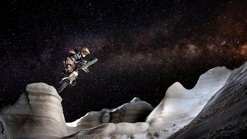 French freestyle trial rider Julien Dupont performs during Riding to the Moon on Milos Island, Greece on August 1, 2013. ( Samo Vidic/Red Bull Content Pool)